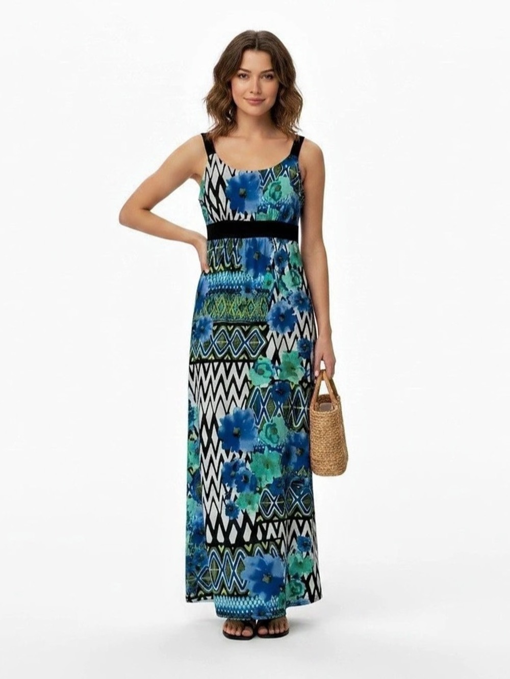 Madison Leigh Geometric Maxi Dress in Blue & Black Size Medium